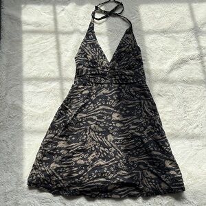 H&M Halter Neck Mini Dress - Black Beige Animal Print, 100% Cotton Size 4